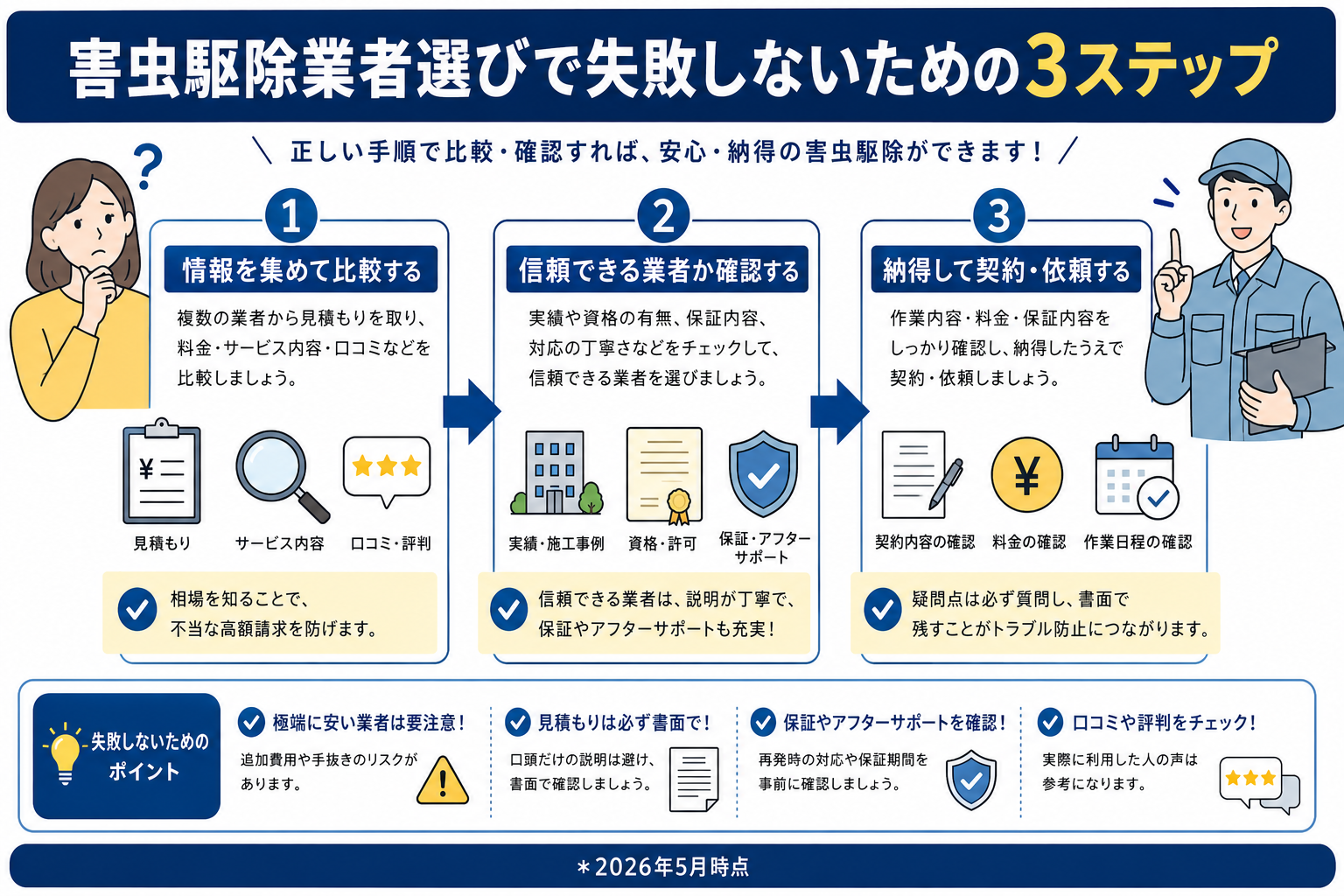 害虫駆除業者選びで失敗しないための3ステップ