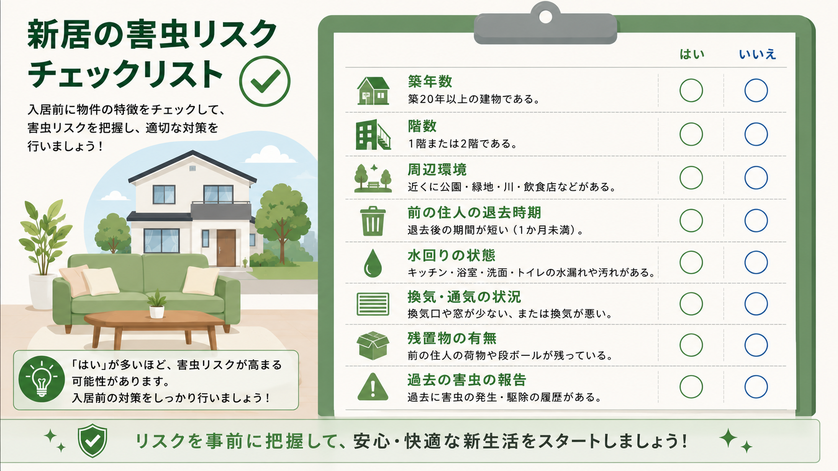 新居の害虫リスク自己診断チェックリスト