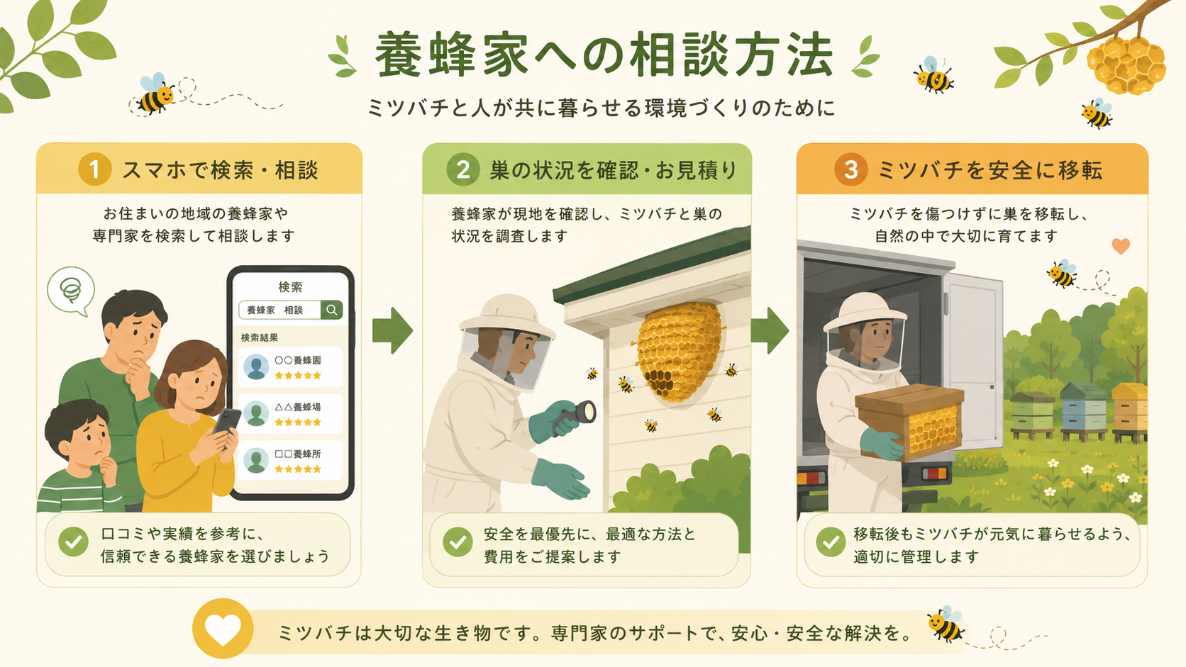 養蜂家・NPOへのミツバチ相談方法と手順