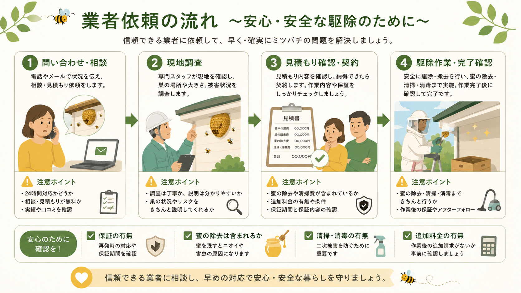 ミツバチ駆除業者への依頼の流れと注意点
