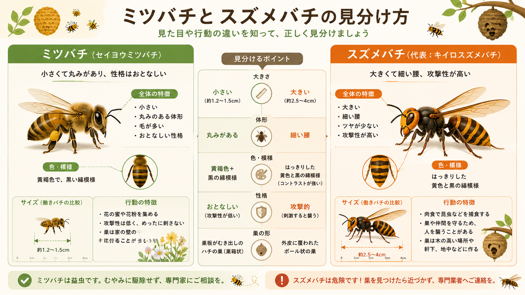 スズメバチとミツバチの見分け方