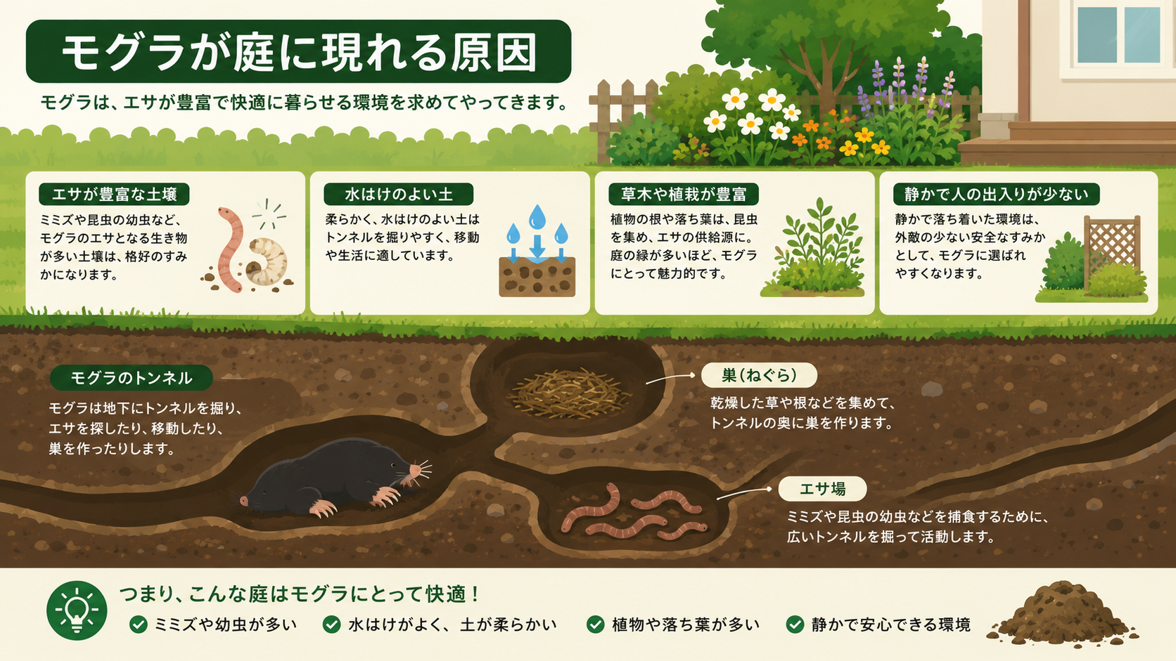 モグラが庭に現れる原因