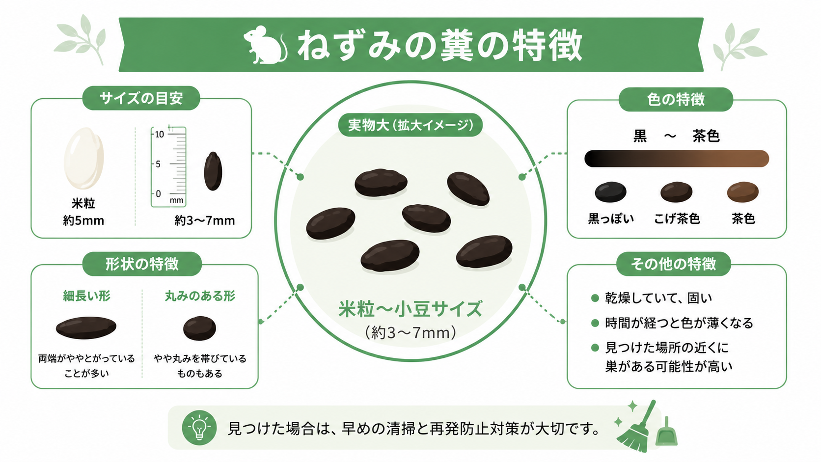 ねずみの糞の特徴と見分け方