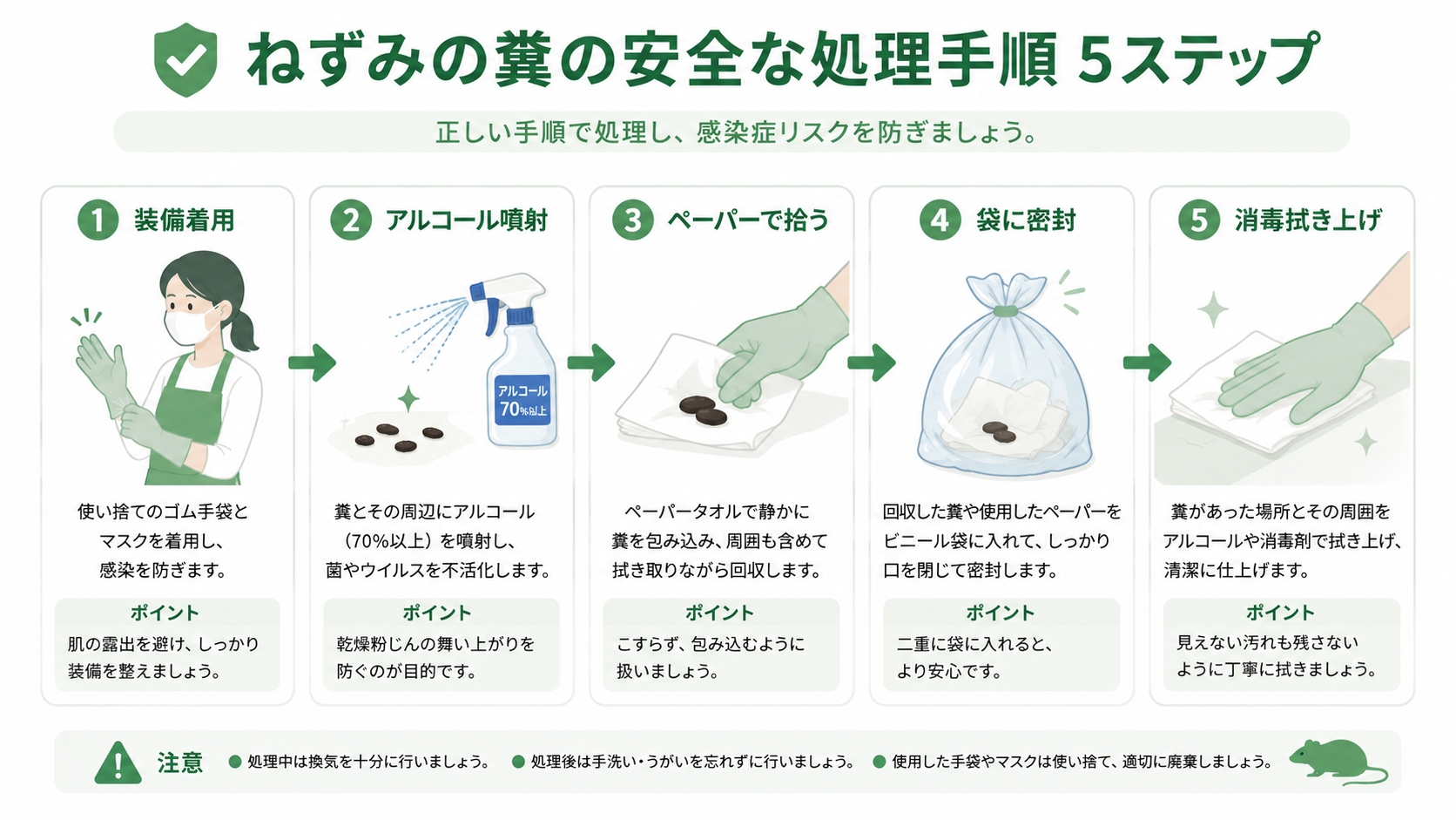 ねずみの糞の安全な処理手順