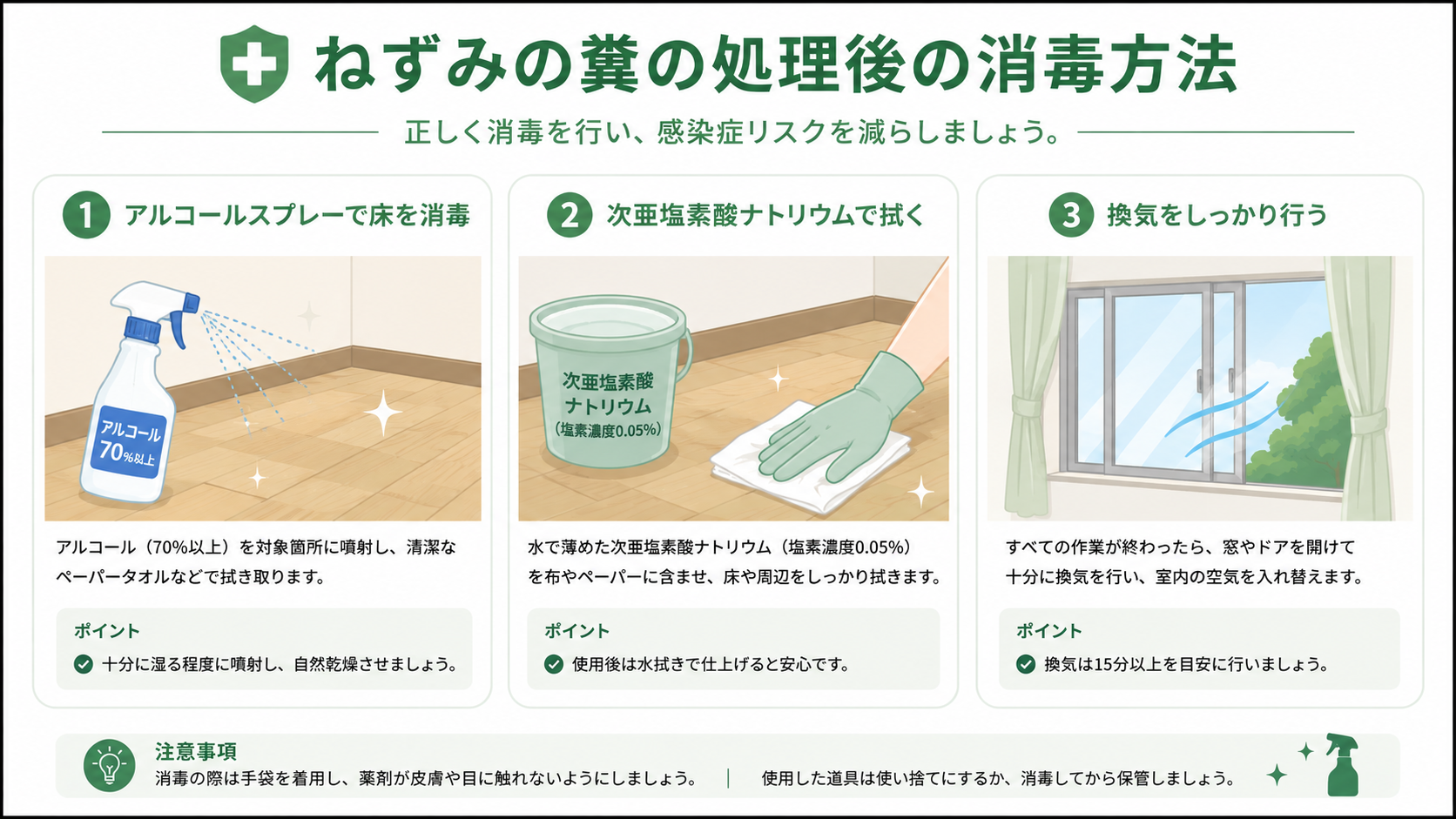 ねずみの糞の消毒方法と使う薬剤
