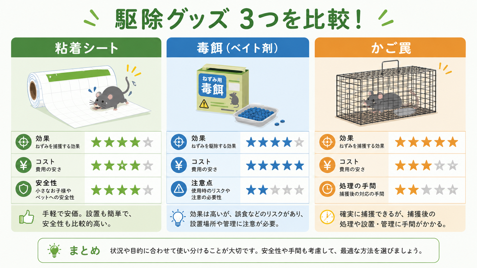 粘着シート・罠・毒餌の効果比較