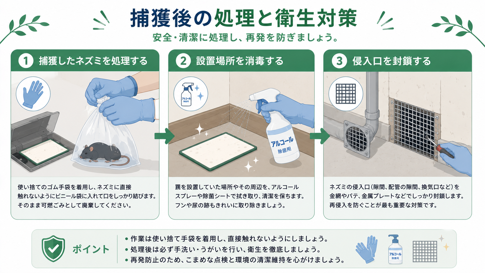 捕獲後の処理と衛生対策