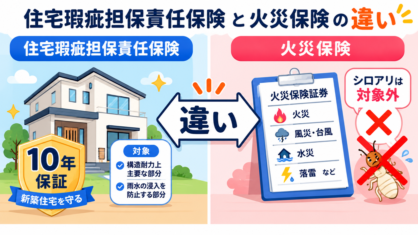 住宅瑕疵担保責任保険と火災保険の違い