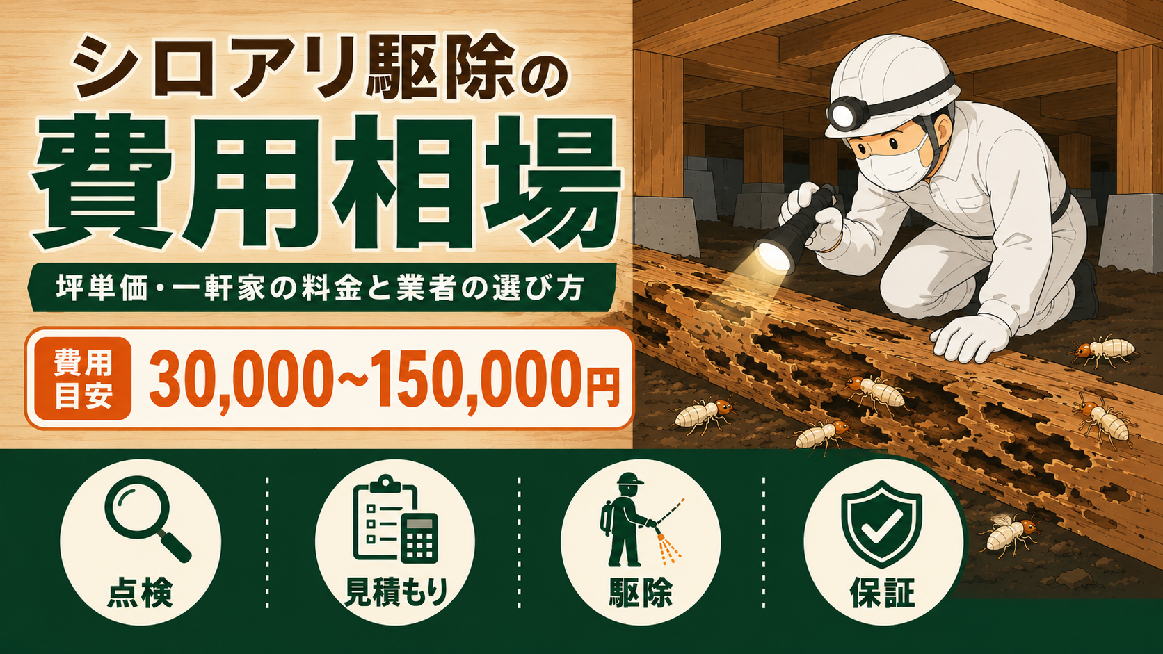 シロアリ駆除の費用相場【2026年版】坪数別の料金と業者の選び方
