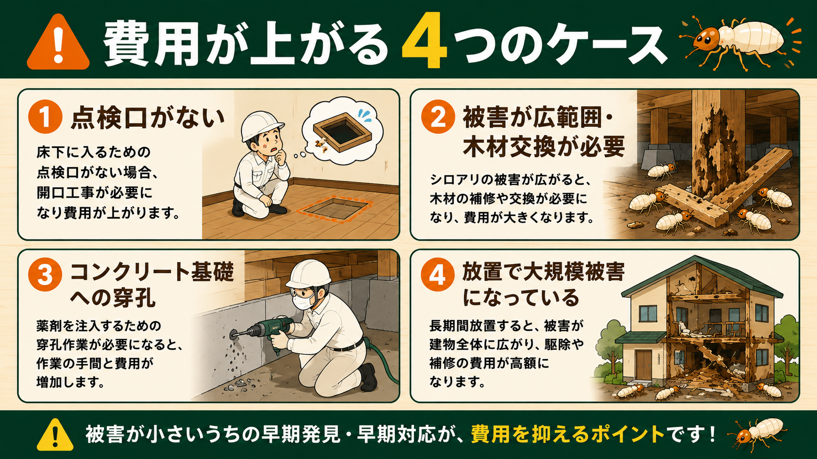 シロアリ駆除費用が高くなるケース