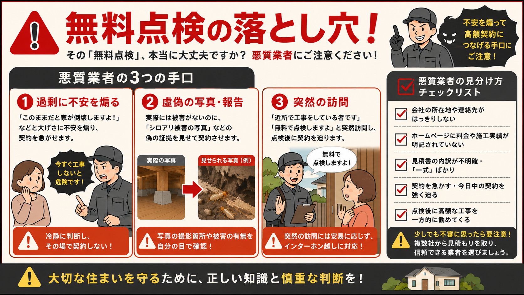 シロアリ無料点検の落とし穴と注意点