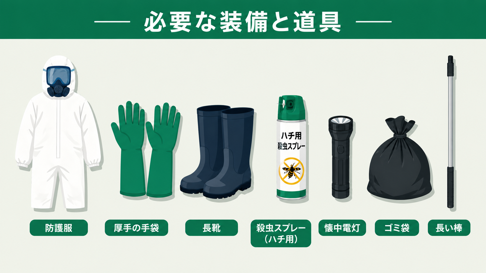 スズメバチ自力駆除に必要な装備と道具