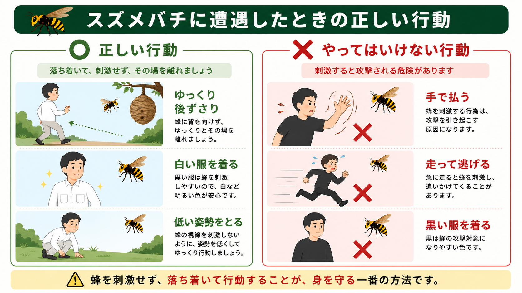 スズメバチに遭遇したときの正しい行動